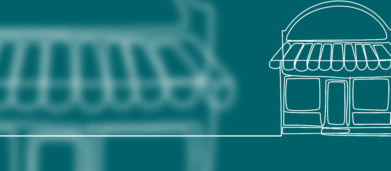 Line illustration of a storefront with an awning.